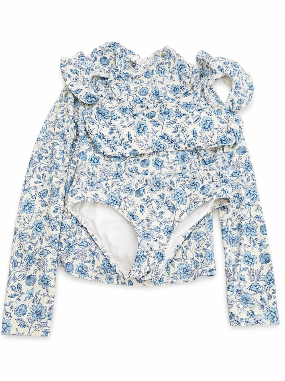 Kids GB Girls Long Sleeve Floral Rash Guard Swimsuit - Blue